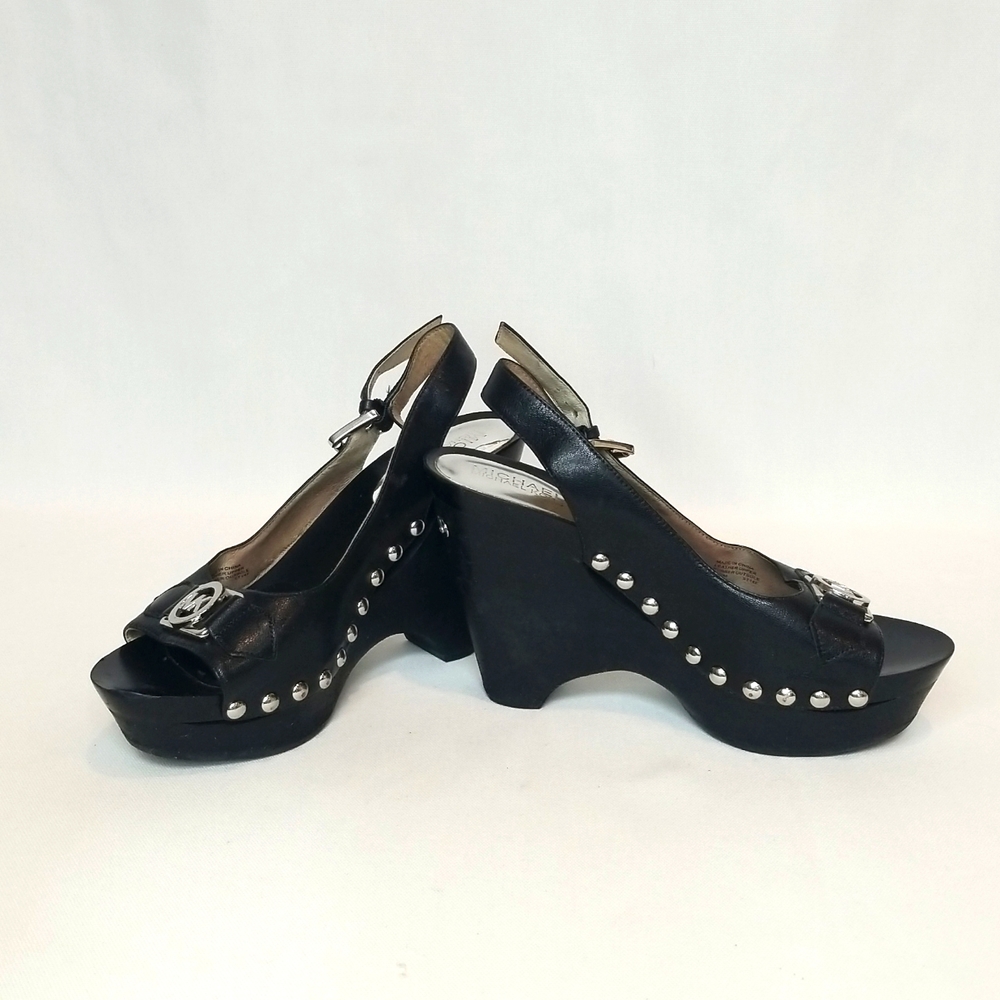 MICHAEL Michael Kors Black silver Charm Platform slingback Sandals